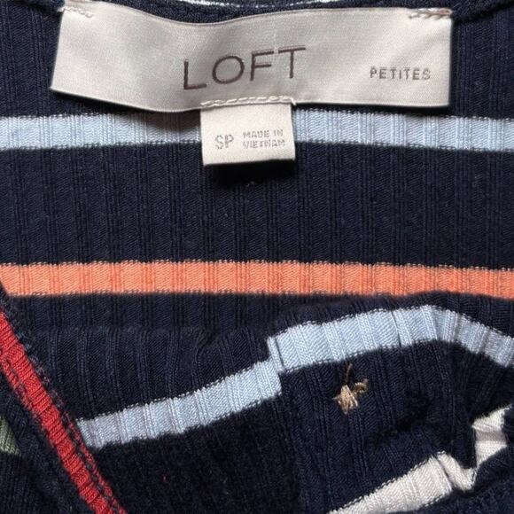 Ann Taylor Loft Black and Colorful Striped Button Dress Petite Small - Picture 2 of 3